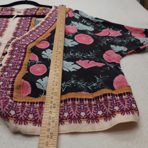 Free People Shirt Women's Small Boho Citrus Tie Sleeve Top Pink Black - Picture 5 of 11